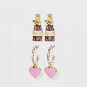 Gold and Pink Heart Hoop Earrings
